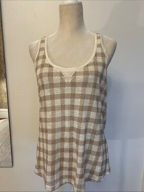 Soft Plaid Sleeveless Chemise - Cream & Tan
